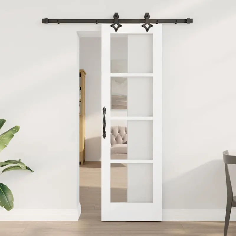Puerta Corredera 61 x 198,5 cm Madera de pino maciza y vidrio
