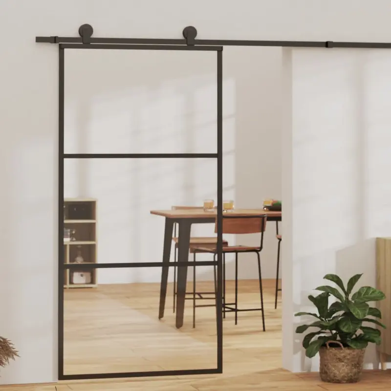 Puerta corredera con herrajes ESG vidrio y aluminio 102x205 cm