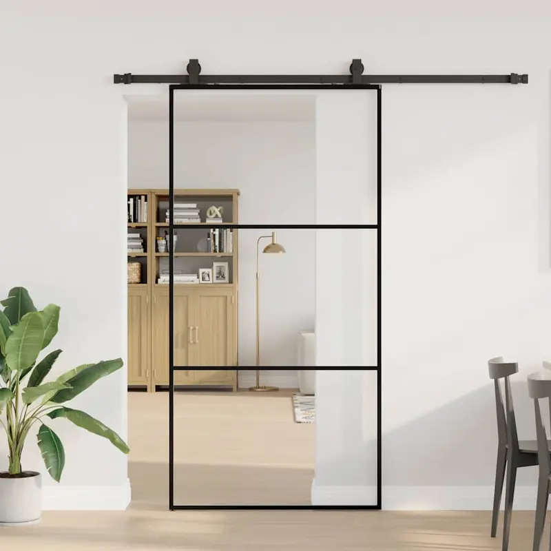Puerta corredera con herrajes negro 102x205 cm ESG vidrio