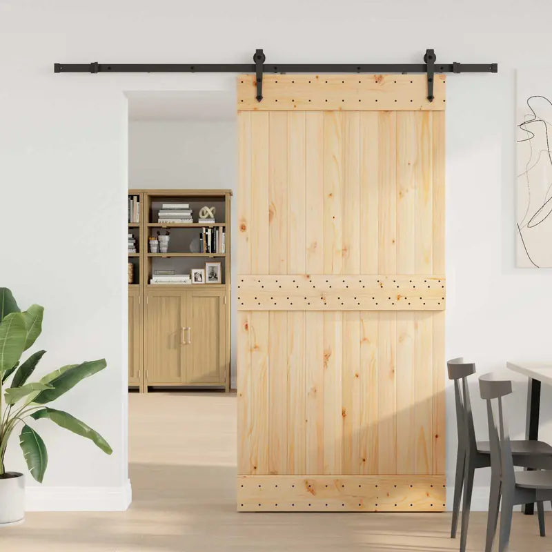 Puerta Corredera NARVIK Natural y negro 100 x 210 cm (213,5 cm)
