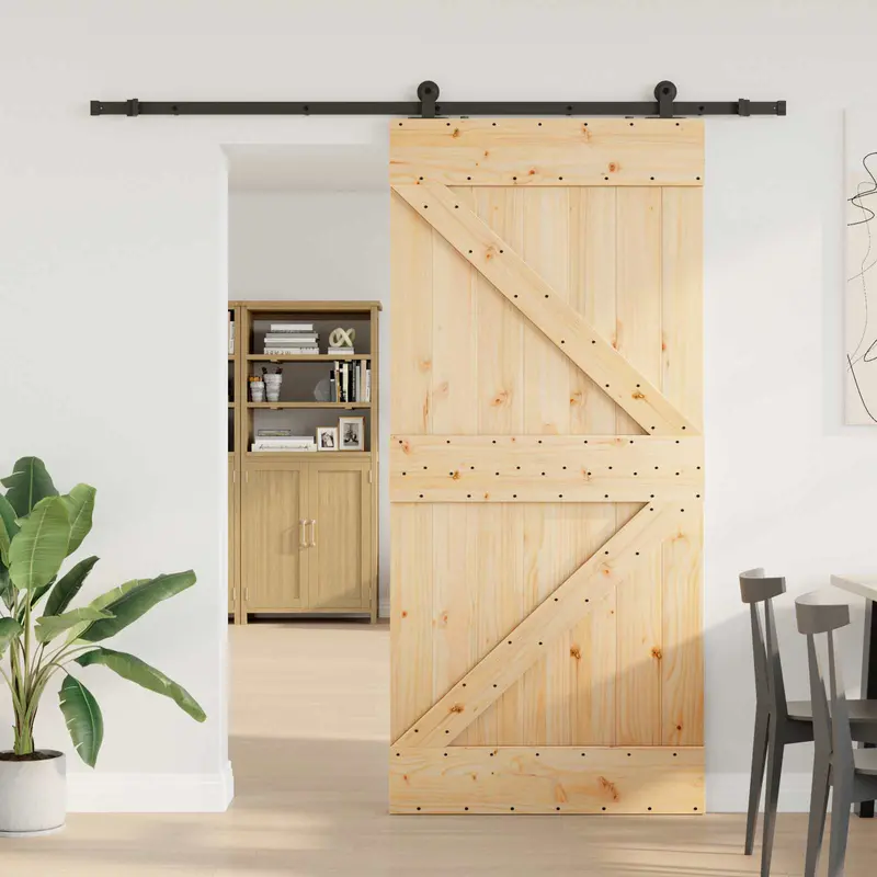 Puerta Corredera NARVIK Natural y negro 100 x 210 cm (213,5 cm)