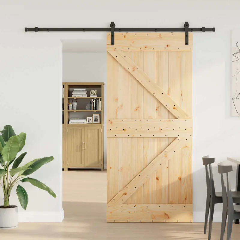 Puerta Corredera NARVIK Natural y negro 100 x 210 cm (213,5 cm)