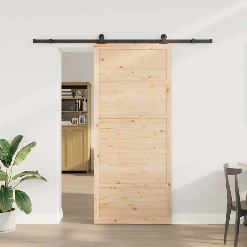Puerta Corredera Natural 100 x 208 cm Madera de Pino Maciza