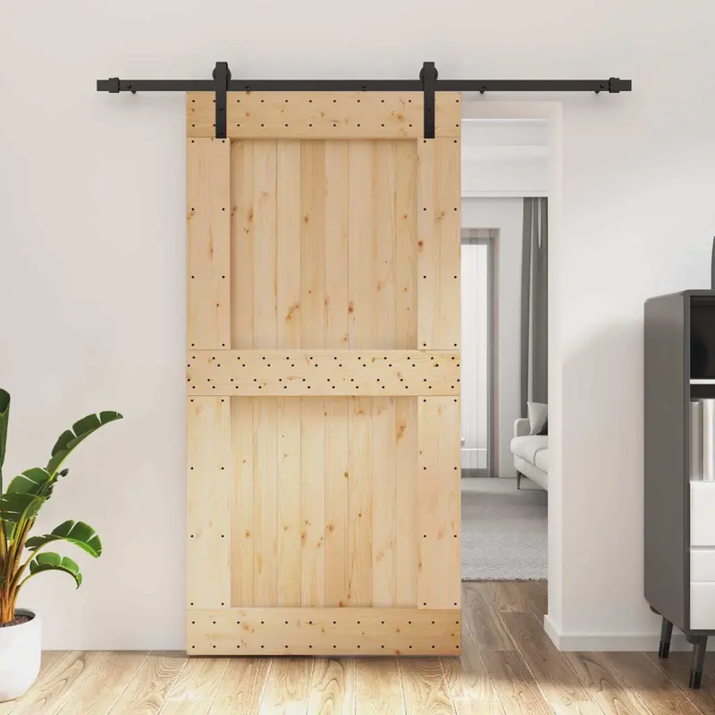Puerta Corredera Natural y negro 100 x 210 cm