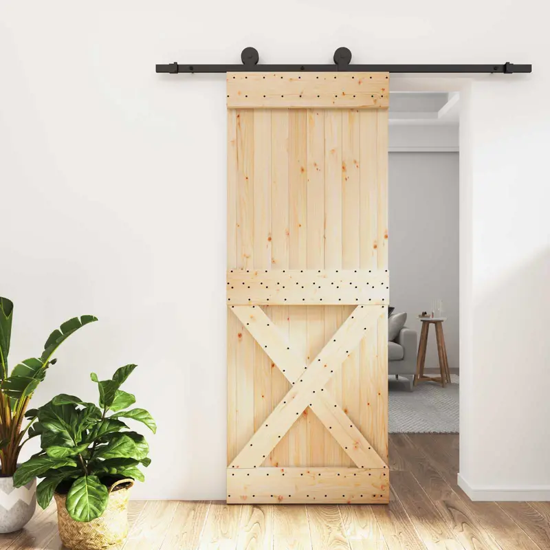 Puerta Corredera Natural y negro 80 x 210 cm