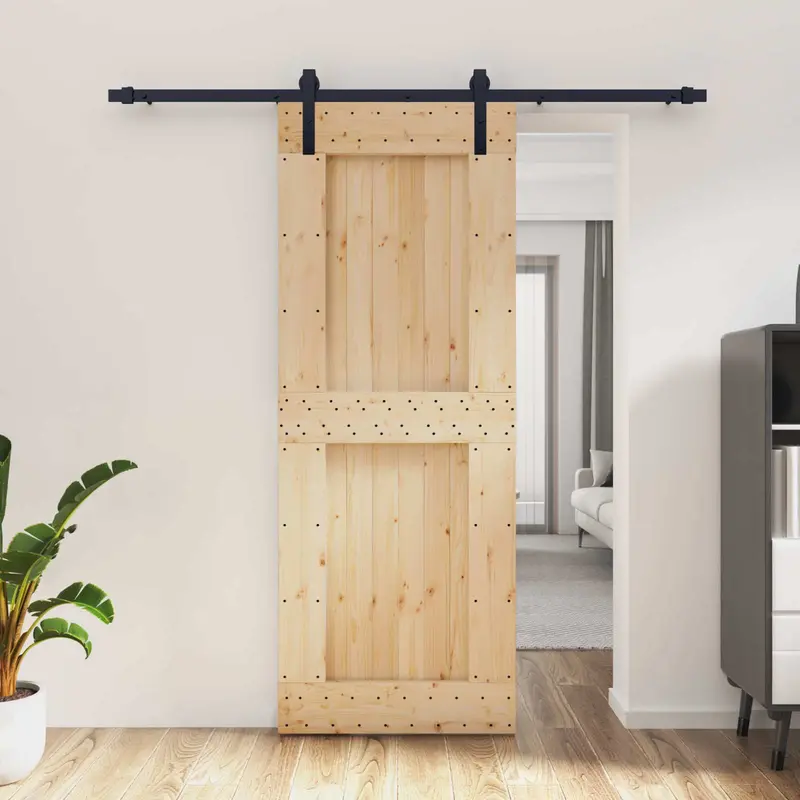Puerta Corredera Natural y negro 80 x 210 cm