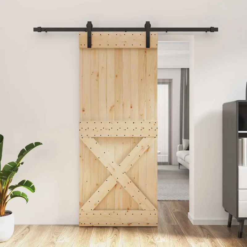 Puerta Corredera Natural y negro 85 x 210 cm