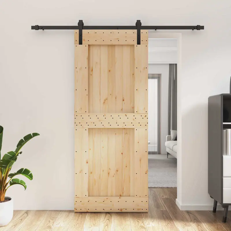 Puerta Corredera Natural y negro 85 x 210 cm