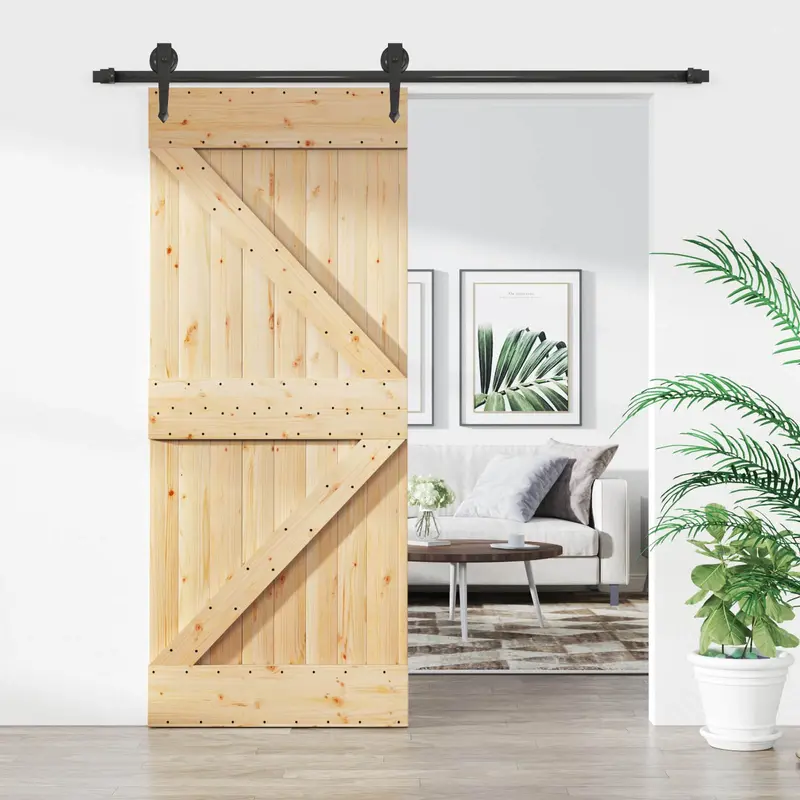 Puerta Corredera Natural y negro 85 x 210 cm