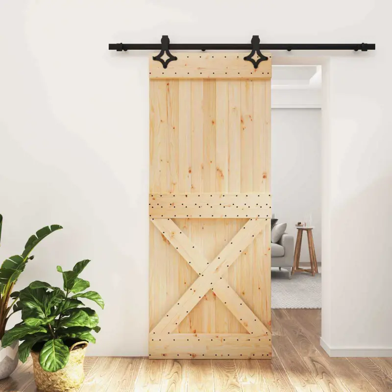 Puerta Corredera Natural y negro 85 x 210 cm