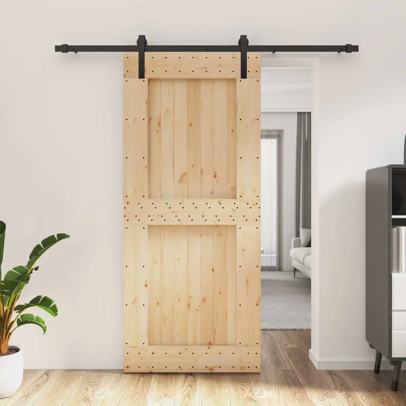 Puerta Corredera Natural y negro 90 x 210 cm