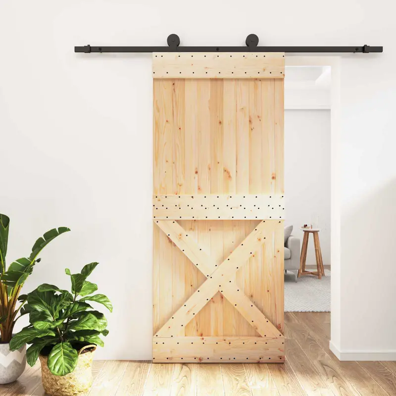 Puerta Corredera Natural y negro 90 x 210 cm