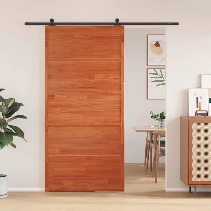 Puerta Corrediza Marrón cera Madera de Pino Maciza