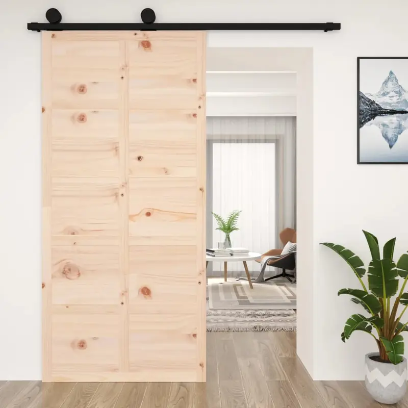 Puerta de granero madera maciza pino 100x1,8x214 cm