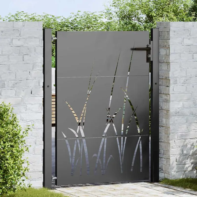 Puerta de jardín con cerradura Negro 110 x 155 cm