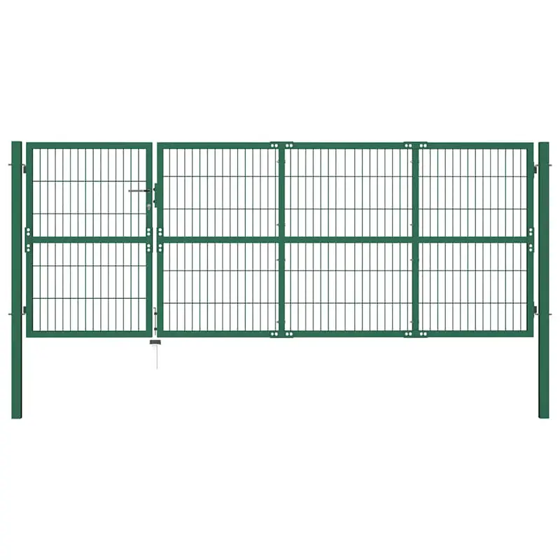 Puerta de jardín con postes 350 x 120 cm acero verde