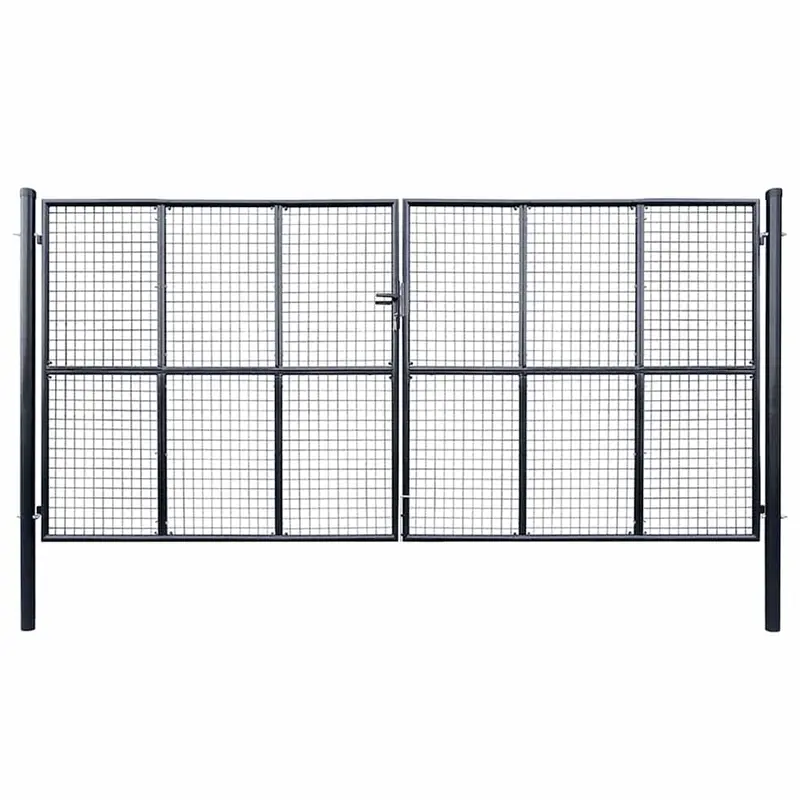 Puerta de jardín de malla acero galvanizado 400 x 175 cm gris