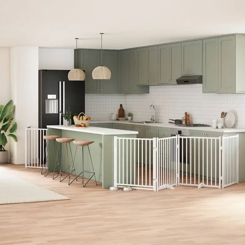 Puerta de perros plegable 10 paneles madera álamo blanca 800 cm