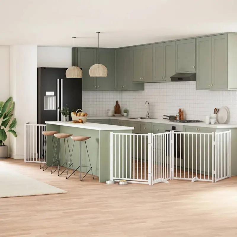 Puerta de perros plegable 12 paneles madera álamo blanca 960 cm