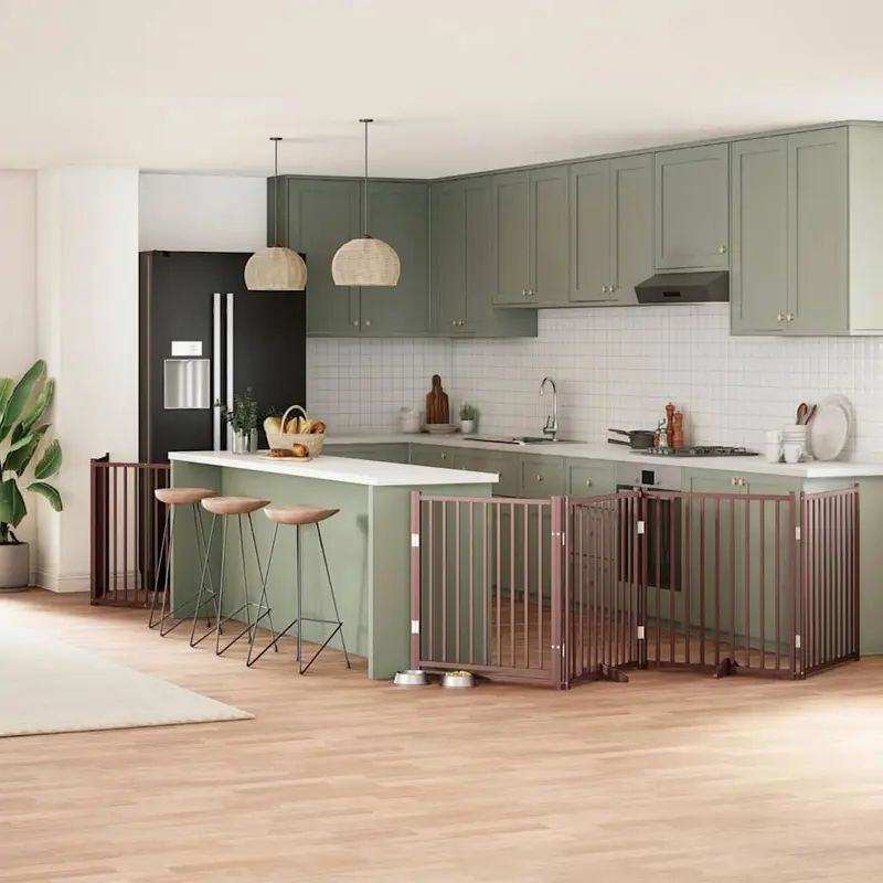 Puerta de perros plegable 12 paneles madera álamo marrón 960 cm
