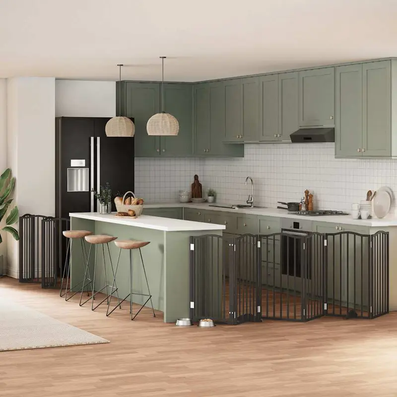 Puerta de perros plegable 15 paneles madera álamo negra 750 cm