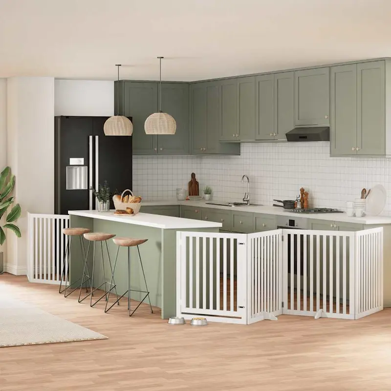 Puerta de perros plegable 6 paneles madera álamo blanca 480 cm