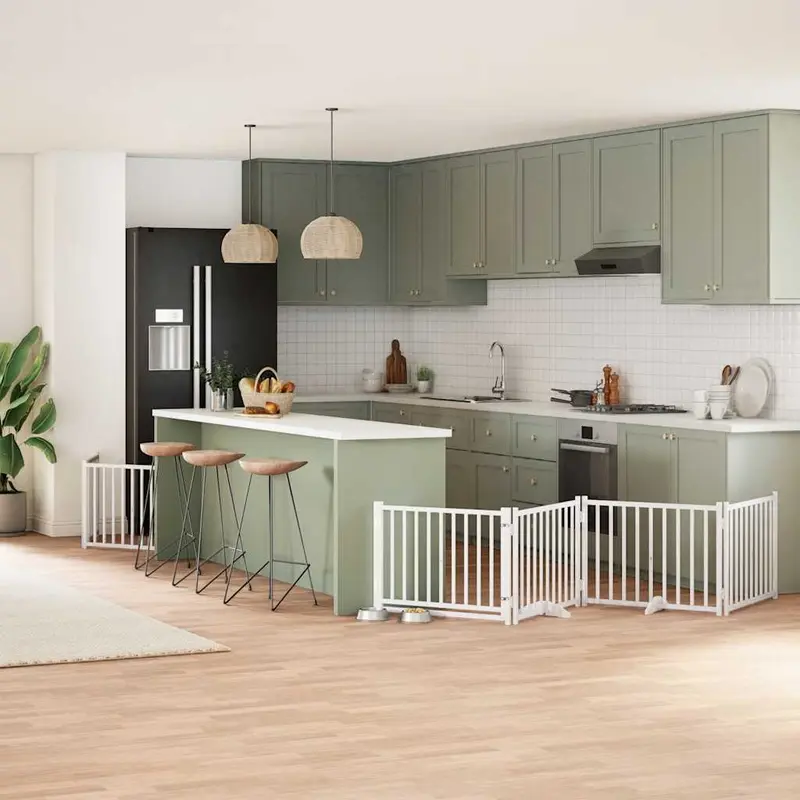 Puerta de perros plegable 8 paneles madera álamo blanca 640 cm