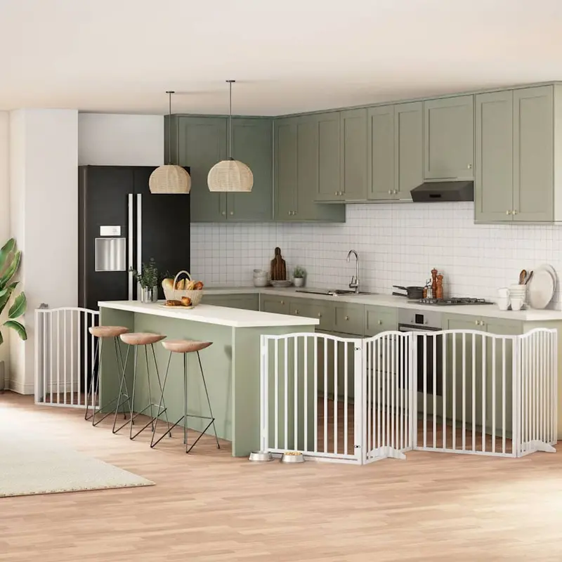 Puerta de perros plegable 8 paneles madera álamo blanca 640 cm