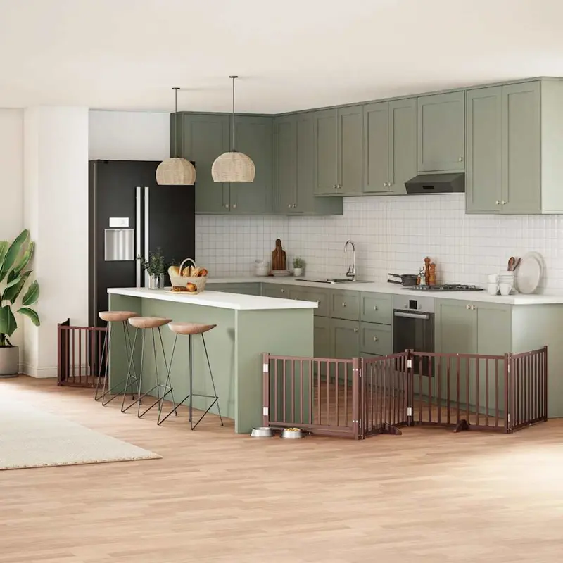 Puerta de perros plegable 8 paneles madera álamo marrón 640 cm