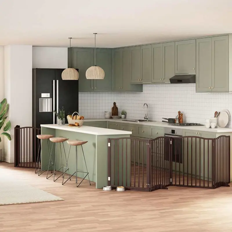 Puerta de perros plegable 8 paneles madera álamo marrón 640 cm