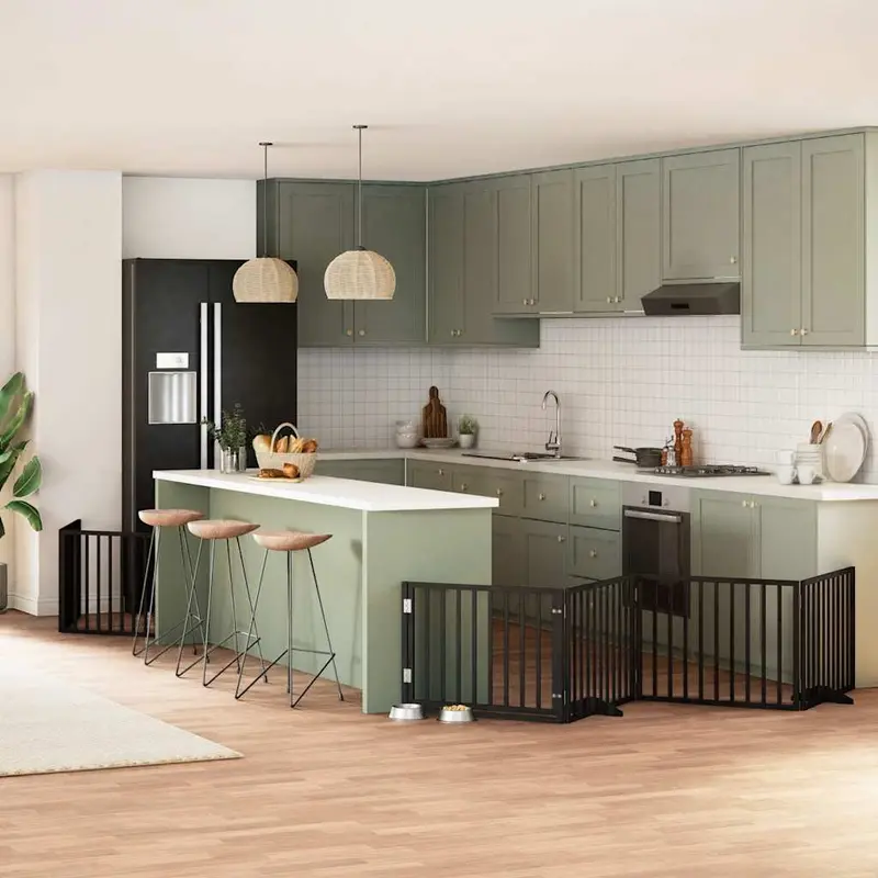 Puerta de perros plegable 8 paneles madera álamo negra 640 cm