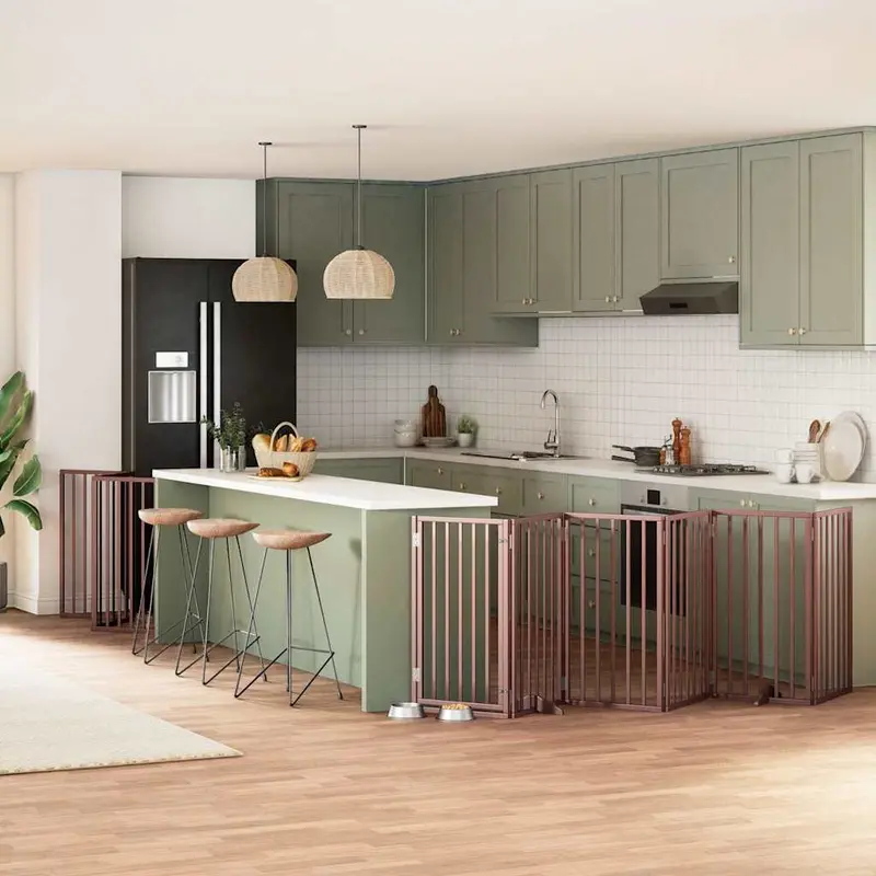 Puerta de perros plegable 9 paneles madera álamo marrón 450 cm