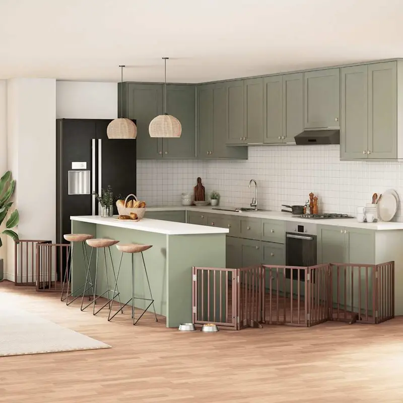 Puerta de perros plegable 9 paneles madera álamo marrón 450 cm