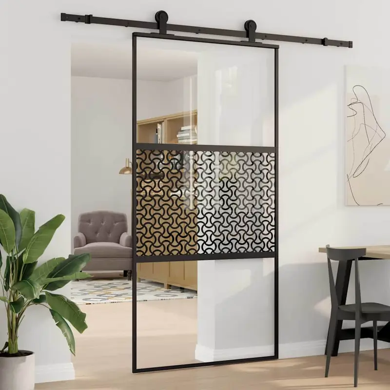 Puerta de Vidrio Calado Negro 102,5 x 2 x 205 cm Aluminio