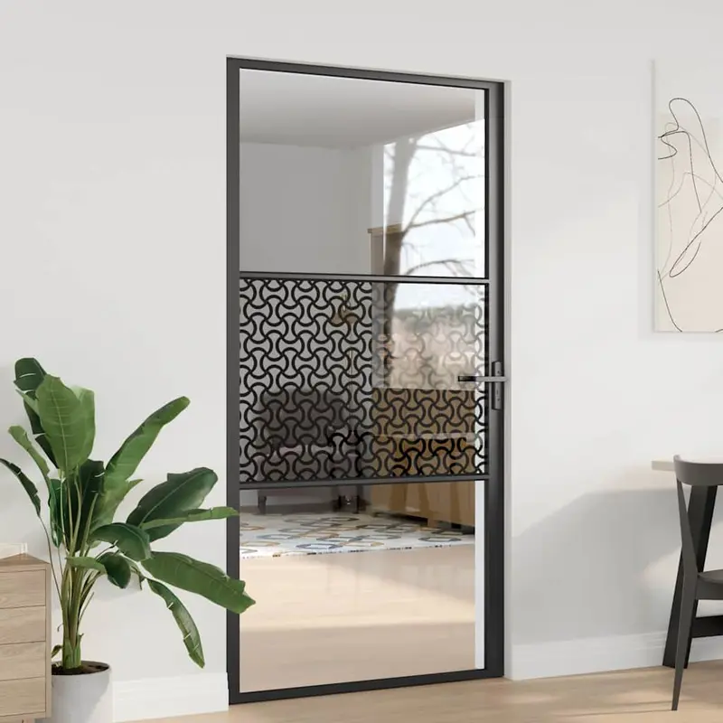 Puerta de Vidrio Calado Negro 102,5 x 3,5 x 201,5 cm Aluminio