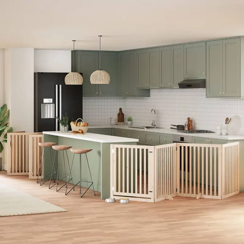Puerta para perros plegable 12 paneles madera de álamo 960 cm