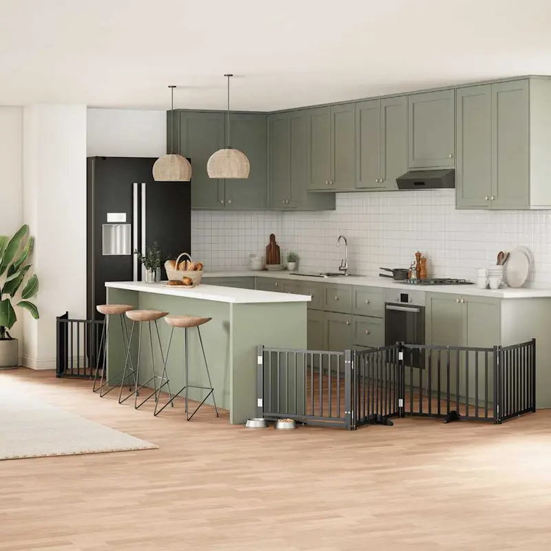 Puerta para perros plegable 6 paneles madera álamo negra 480 cm