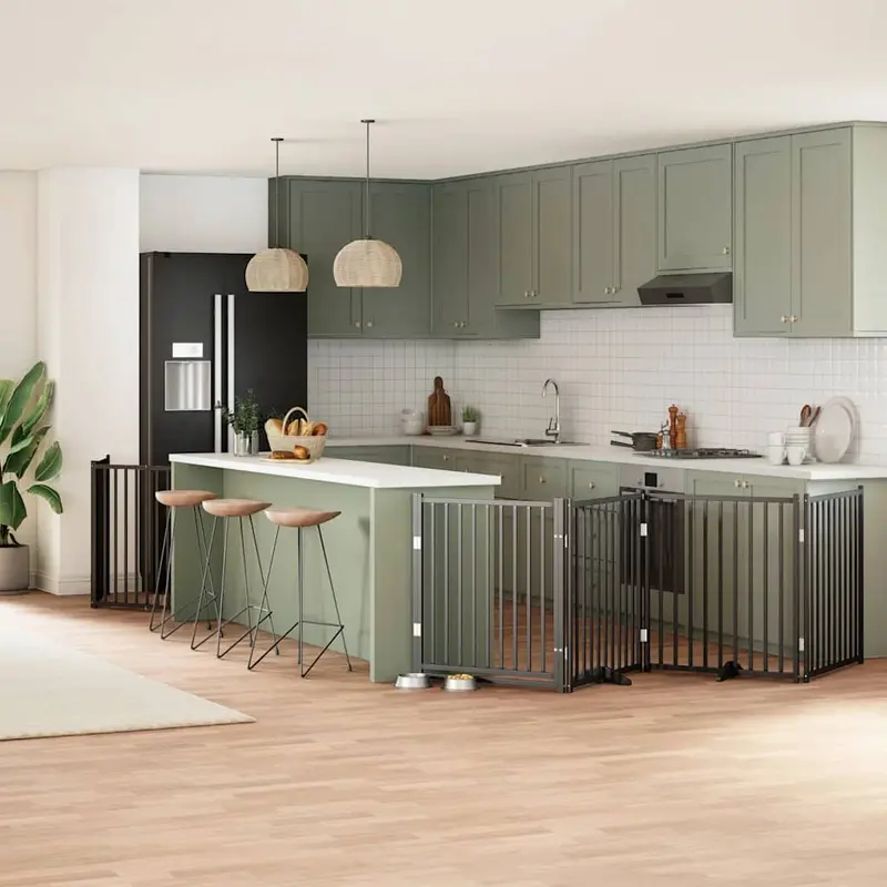 Puerta para perros plegable 6 paneles madera álamo negra 480 cm