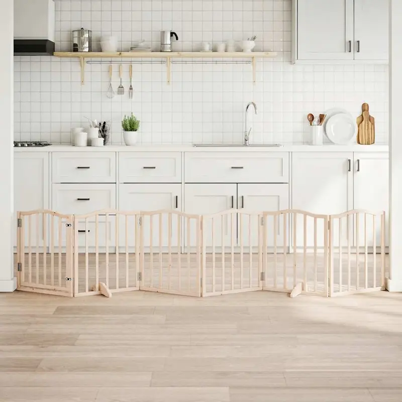 Puerta para perros plegable 6 paneles madera de álamo 300 cm