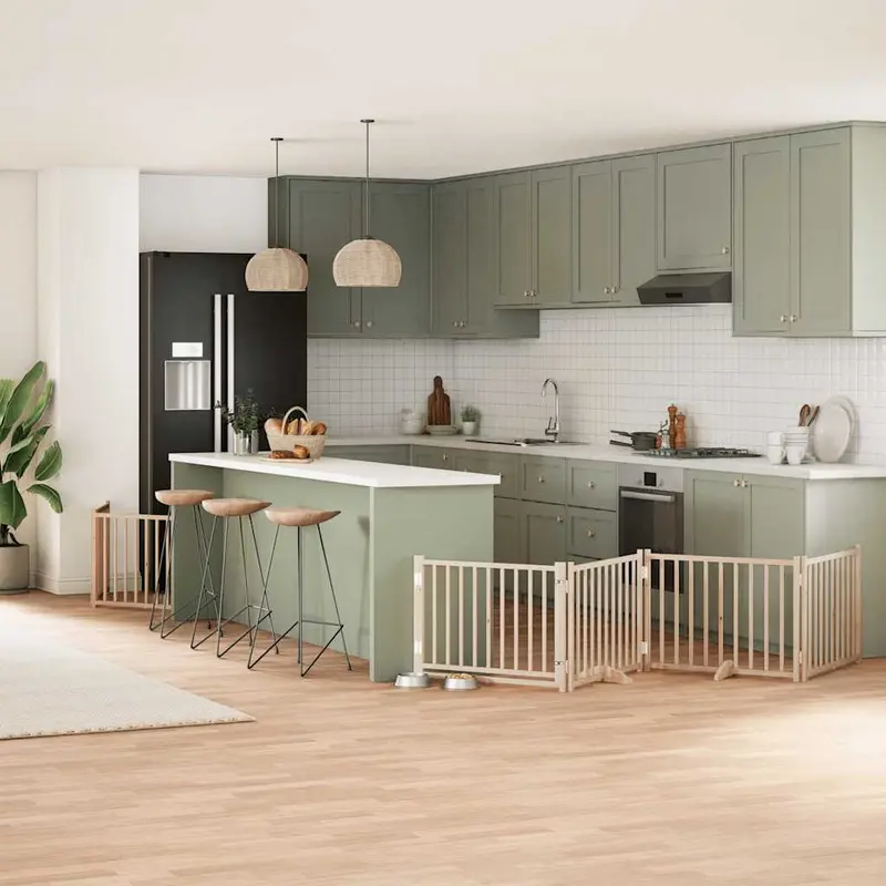 Puerta para perros plegable 6 paneles madera de álamo 480 cm
