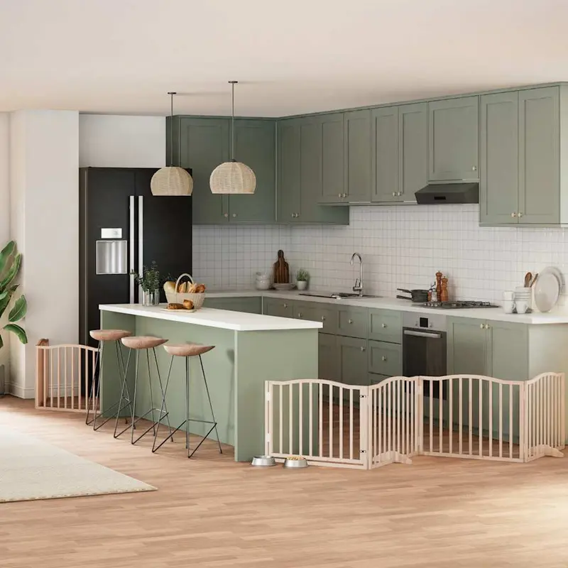 Puerta para perros plegable 6 paneles madera de álamo 480 cm