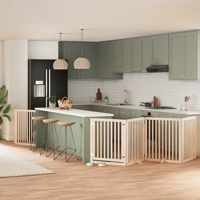 Puerta para perros plegable 8 paneles madera de álamo 640 cm