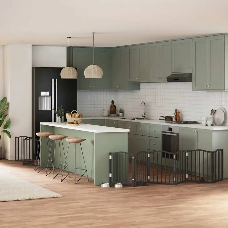 Puerta para perros plegable 9 paneles madera álamo negra 450 cm