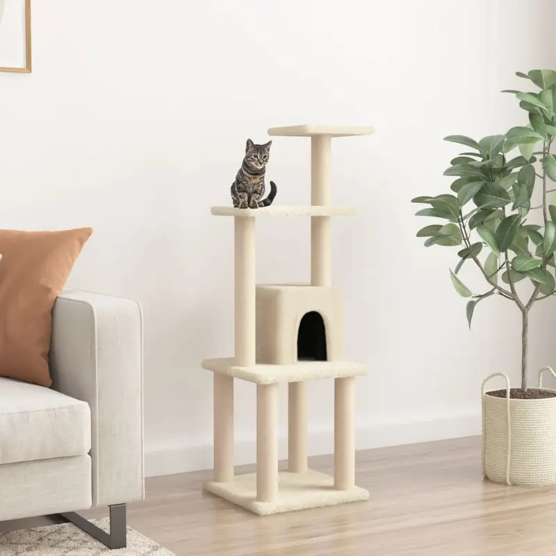Rascador para gatos con postes de sisal crema 105 cm