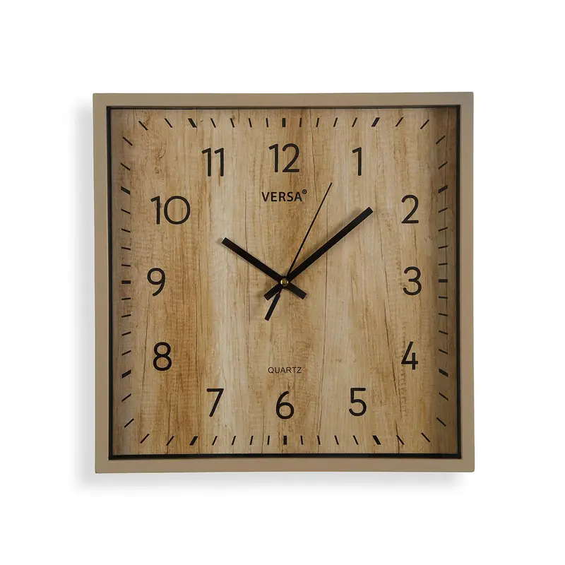RELOJ DE PARED CUADRADO EFECTO MADERA 30.8CM