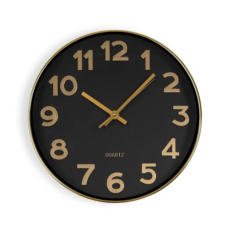 RELOJ DE PARED NEGRO GOLDEN NUMBERS 30CM