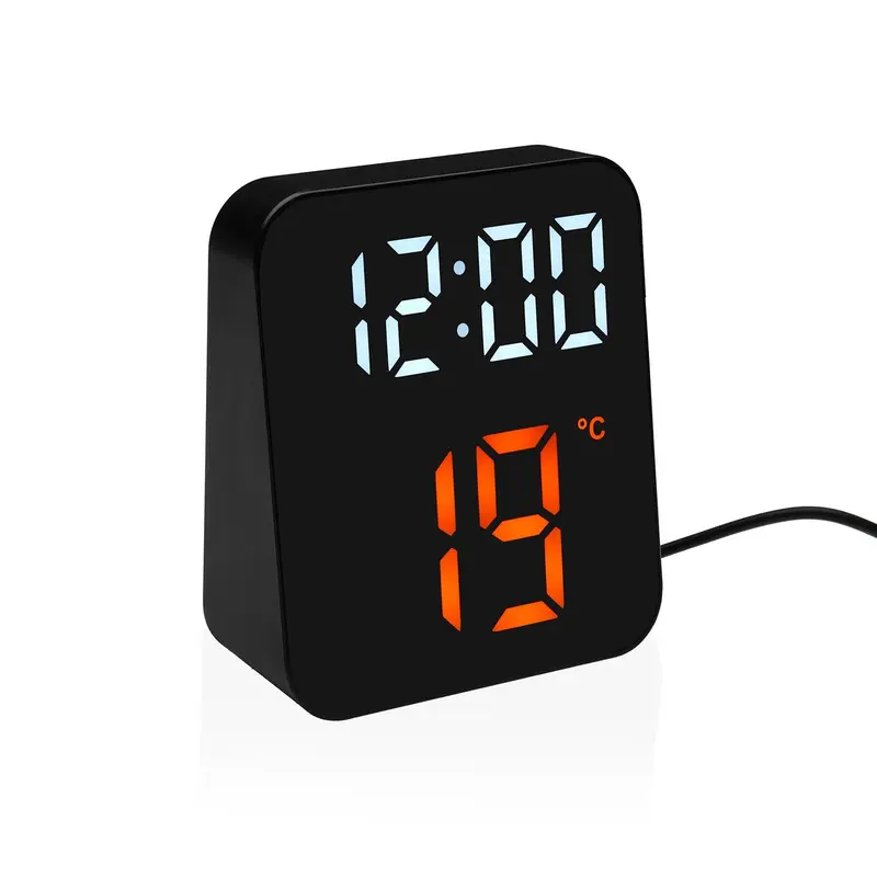 RELOJ DESPERTADOR DIGITAL NEGRO LUZ BLANCA Y NARAN