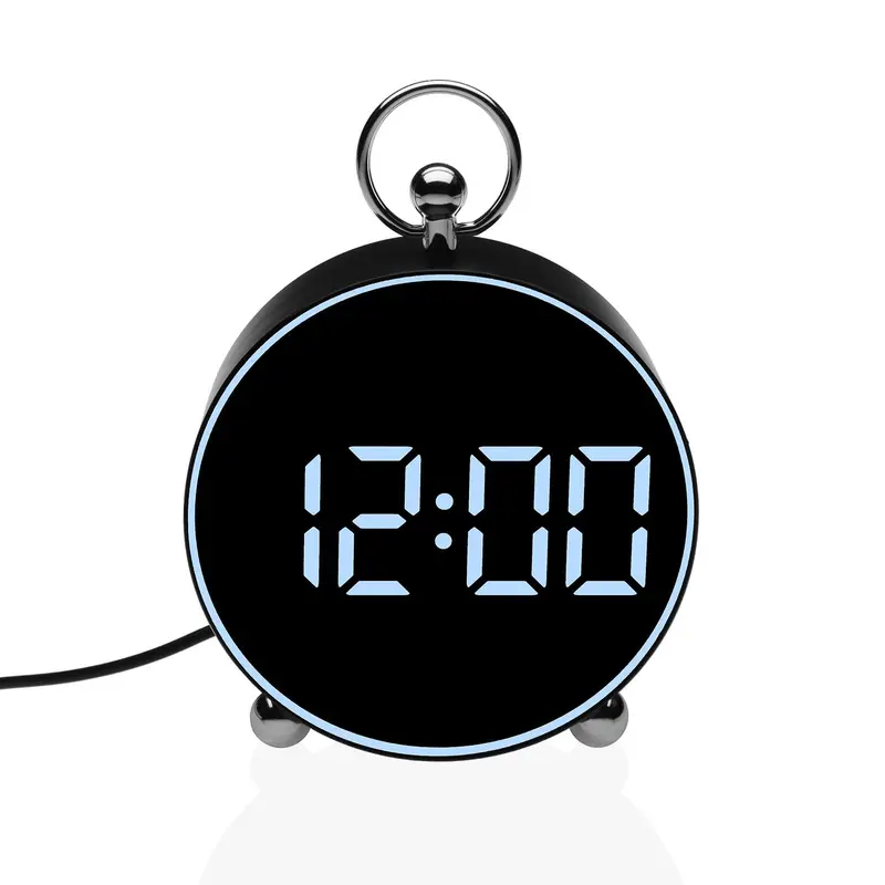 RELOJ DESPERTADOR DIGITAL NEGRO LUZ BLANCA