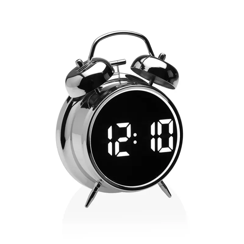 RELOJ DESPERTADOR DIGITAL PLATEADO