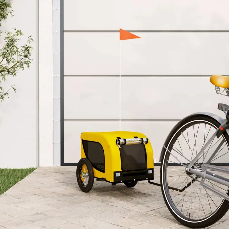 Remolque bicicleta mascotas hierro tela Oxford amarillo negro